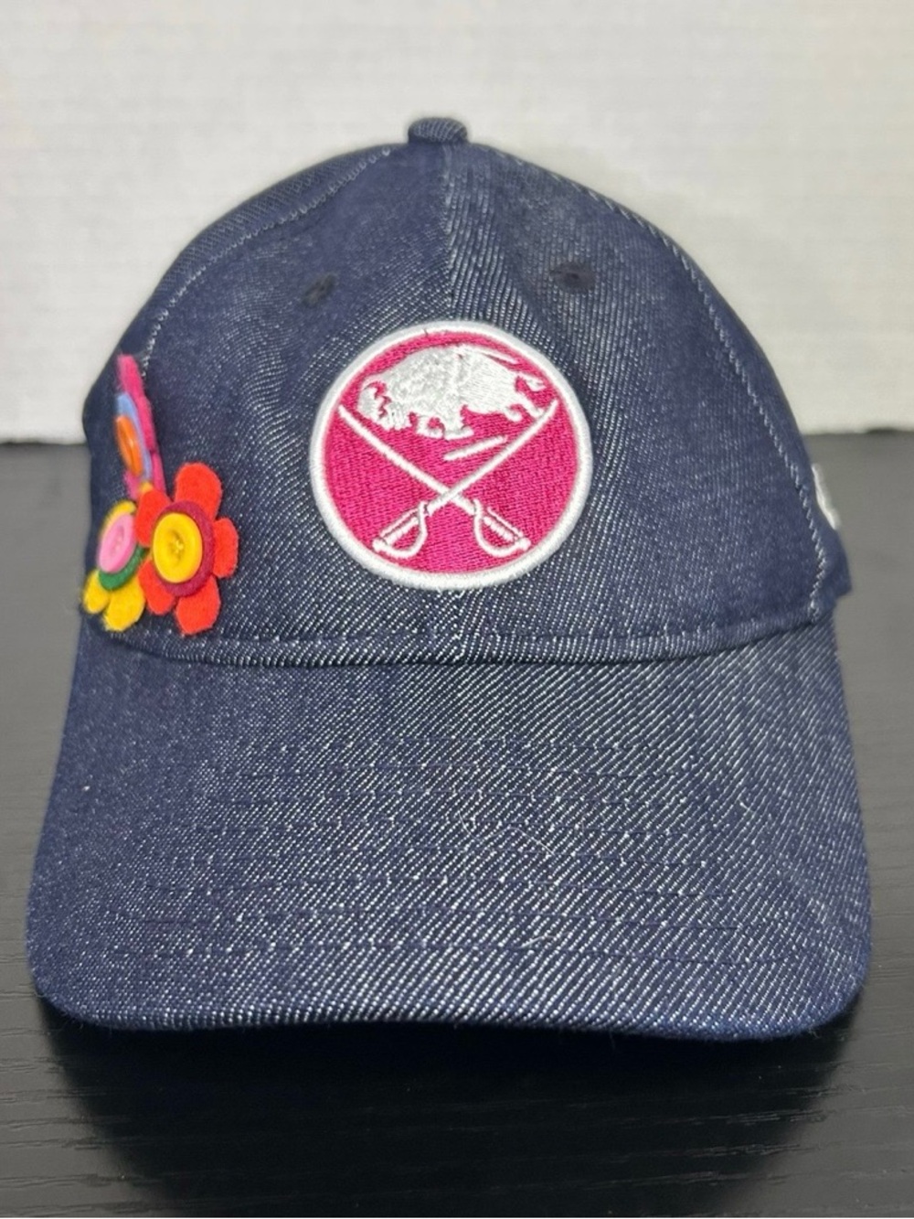 Buffalo Sabres Exclusive NHL Pink Logo Flower Denim Hat Adjustable Youth Size